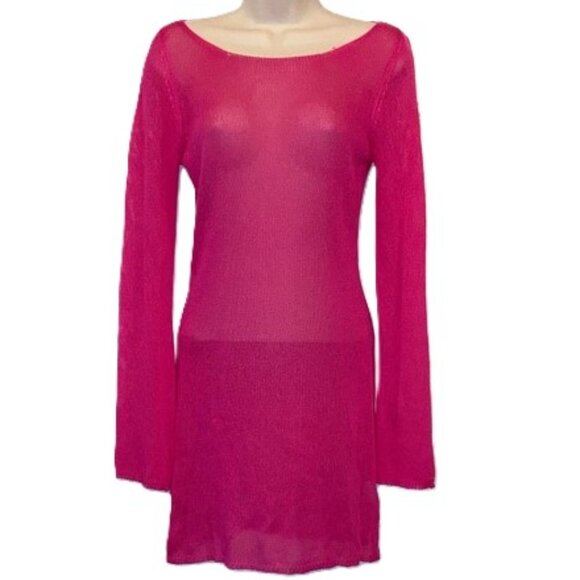 COVERUP Fish Net Swimsuit Sexy Hot Pink Long Sleeves Womens Small - Picture 1 of 9